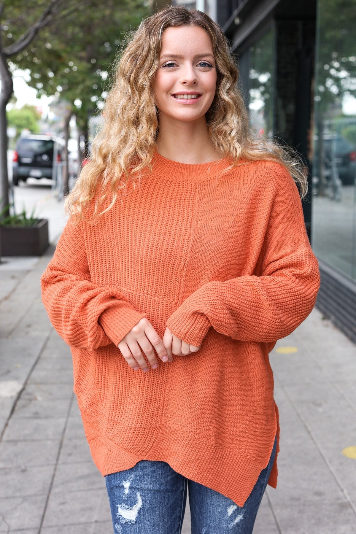 Vanessa | Autumn Vibes Pumpkin Asymmetrical Knit Sweater