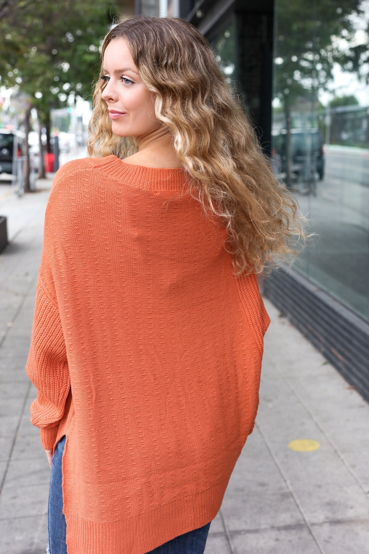 Vanessa | Autumn Vibes Pumpkin Asymmetrical Knit Sweater