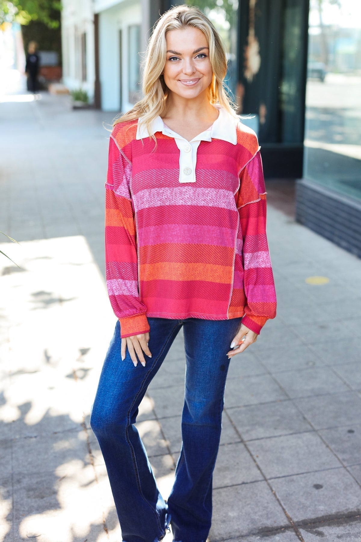 Vittoria | Be Bold Magenta striped button down collar top