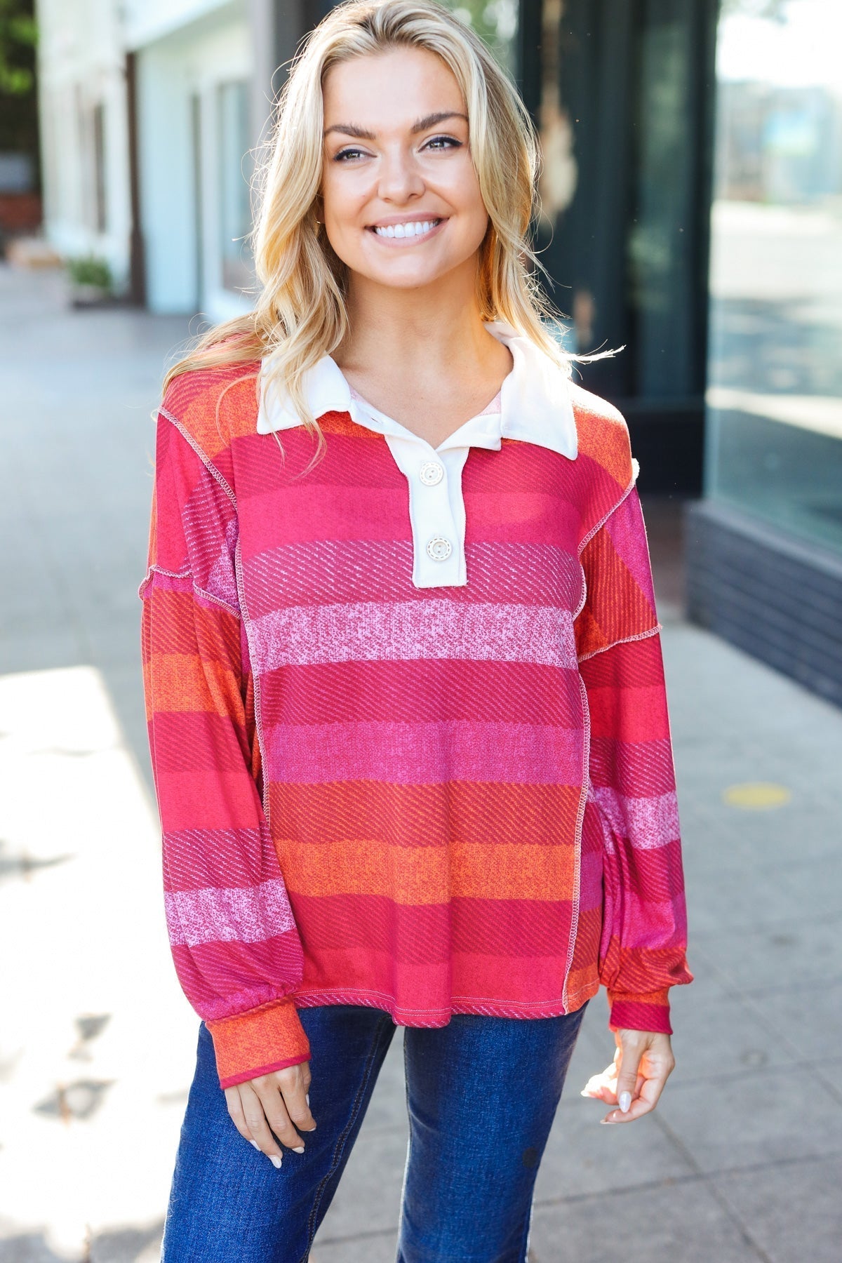 Vittoria | Be Bold Magenta striped button down collar top