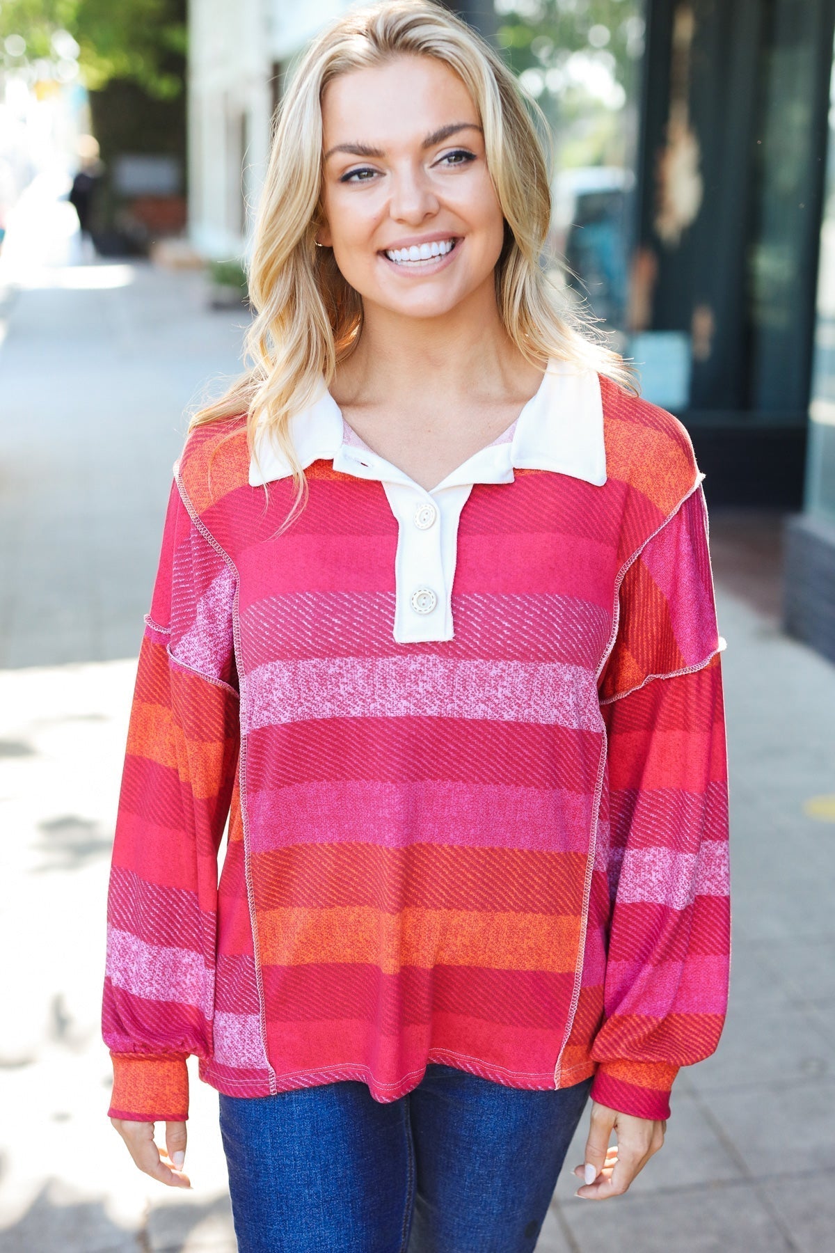 Vittoria | Be Bold Magenta striped button down collar top