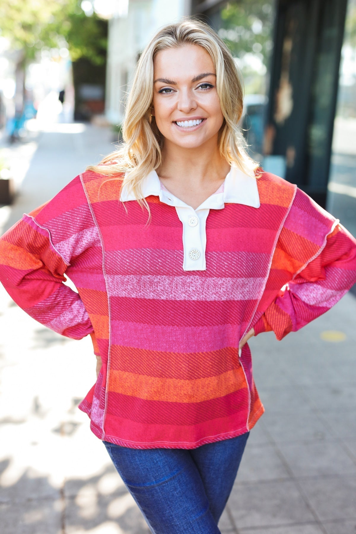 Vittoria | Be Bold Magenta striped button down collar top
