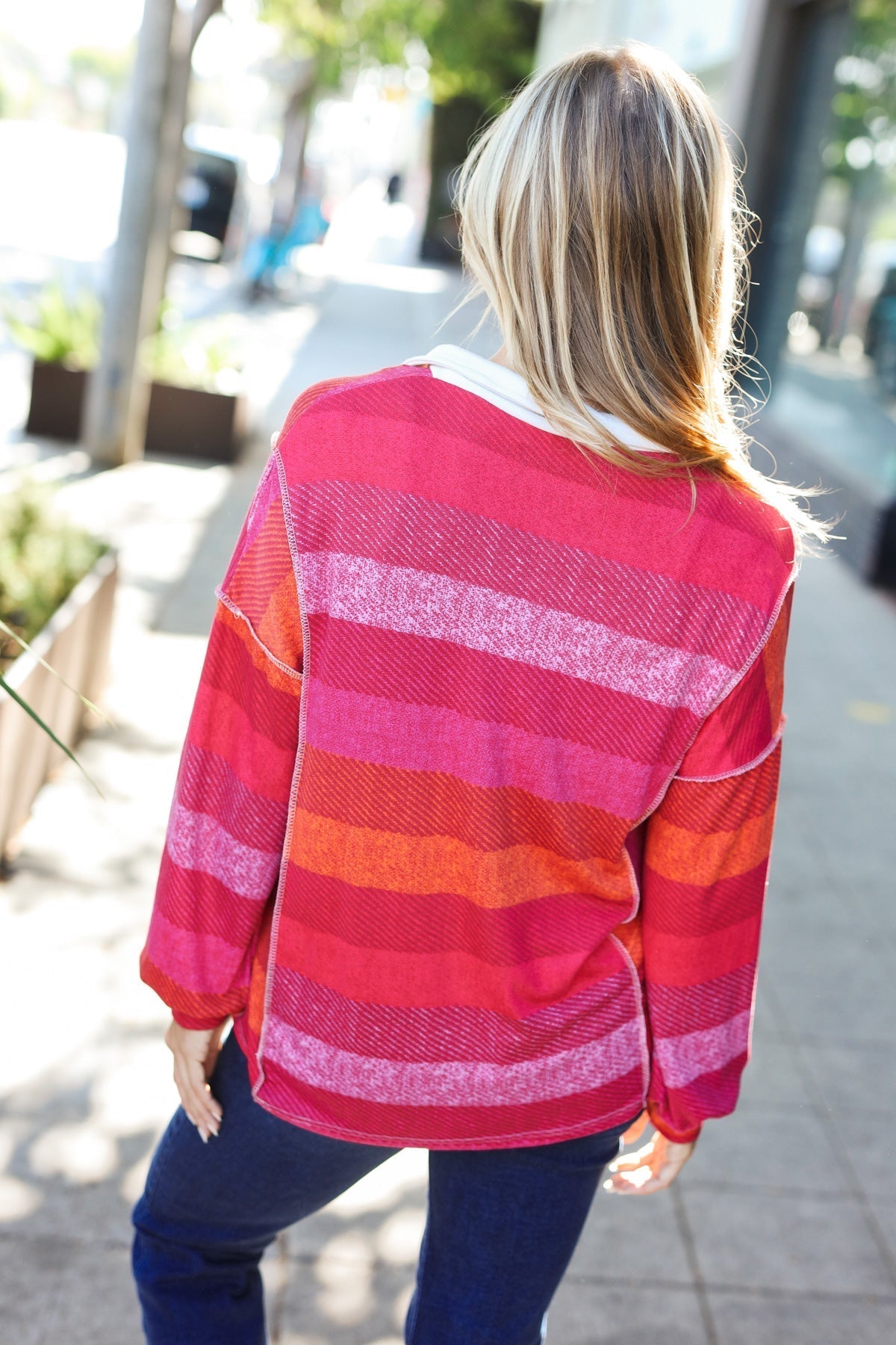 Vittoria | Be Bold Magenta striped button down collar top