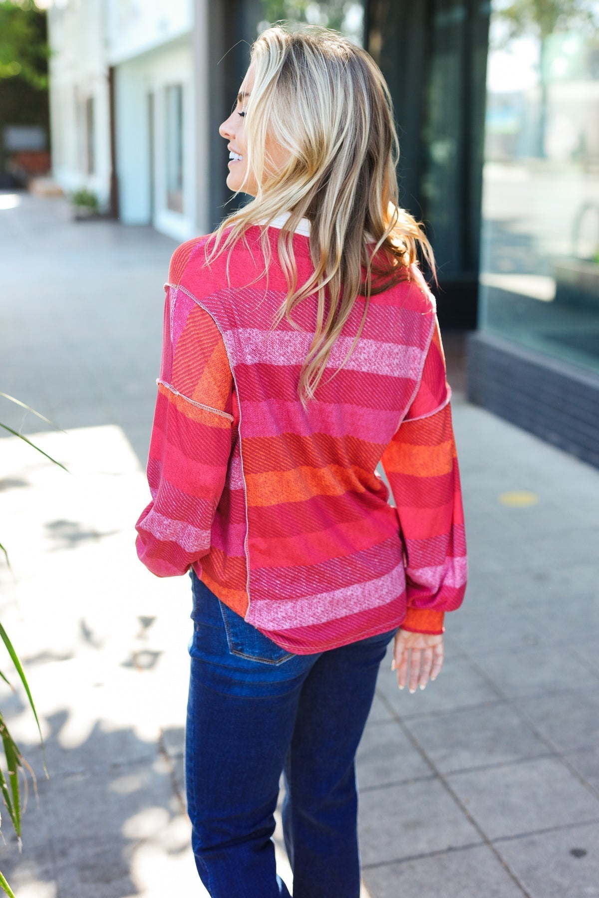 Vittoria | Be Bold Magenta striped button down collar top