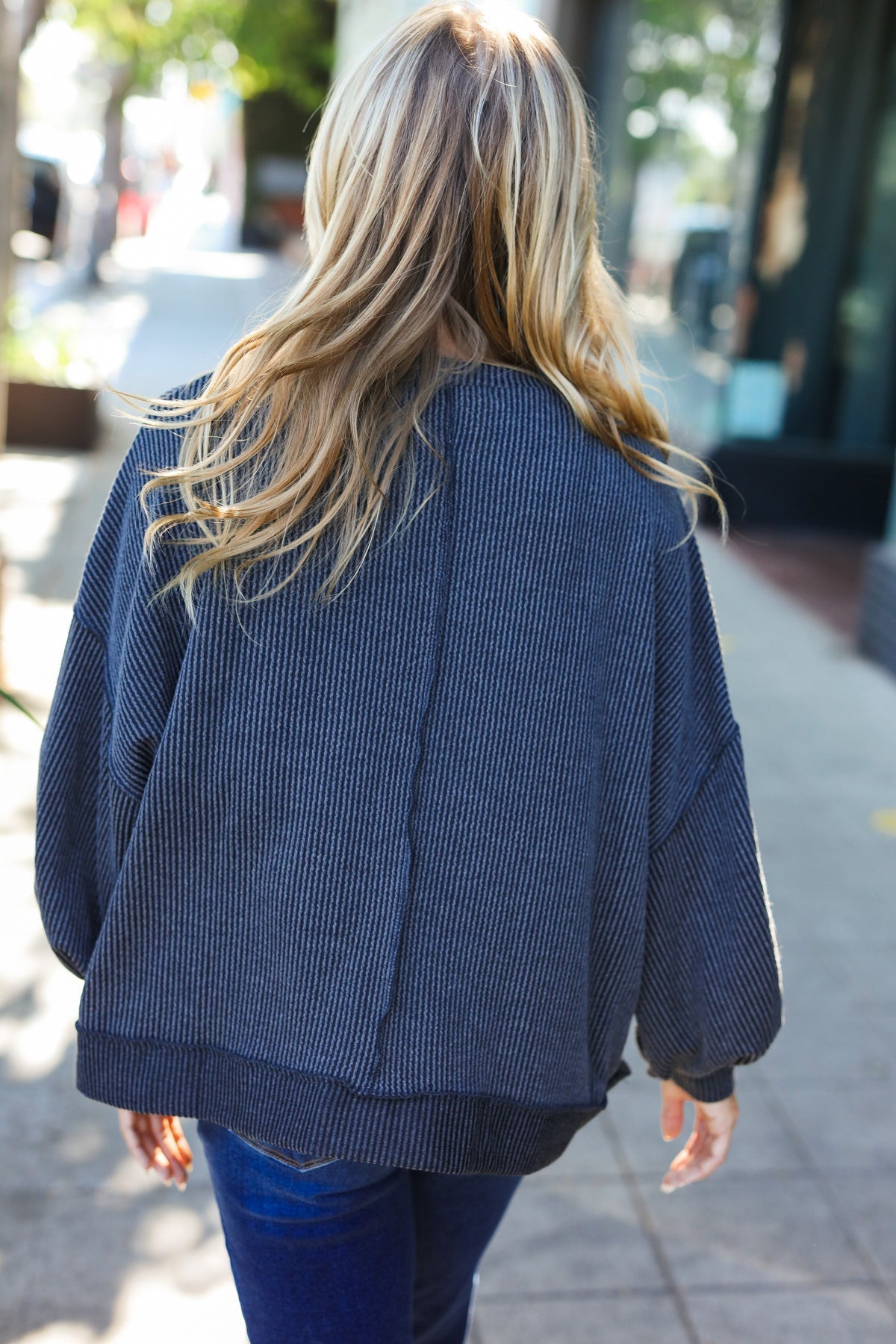Jutta | Weekend Ready rib-knit sweater top in a charcoal mineral wash