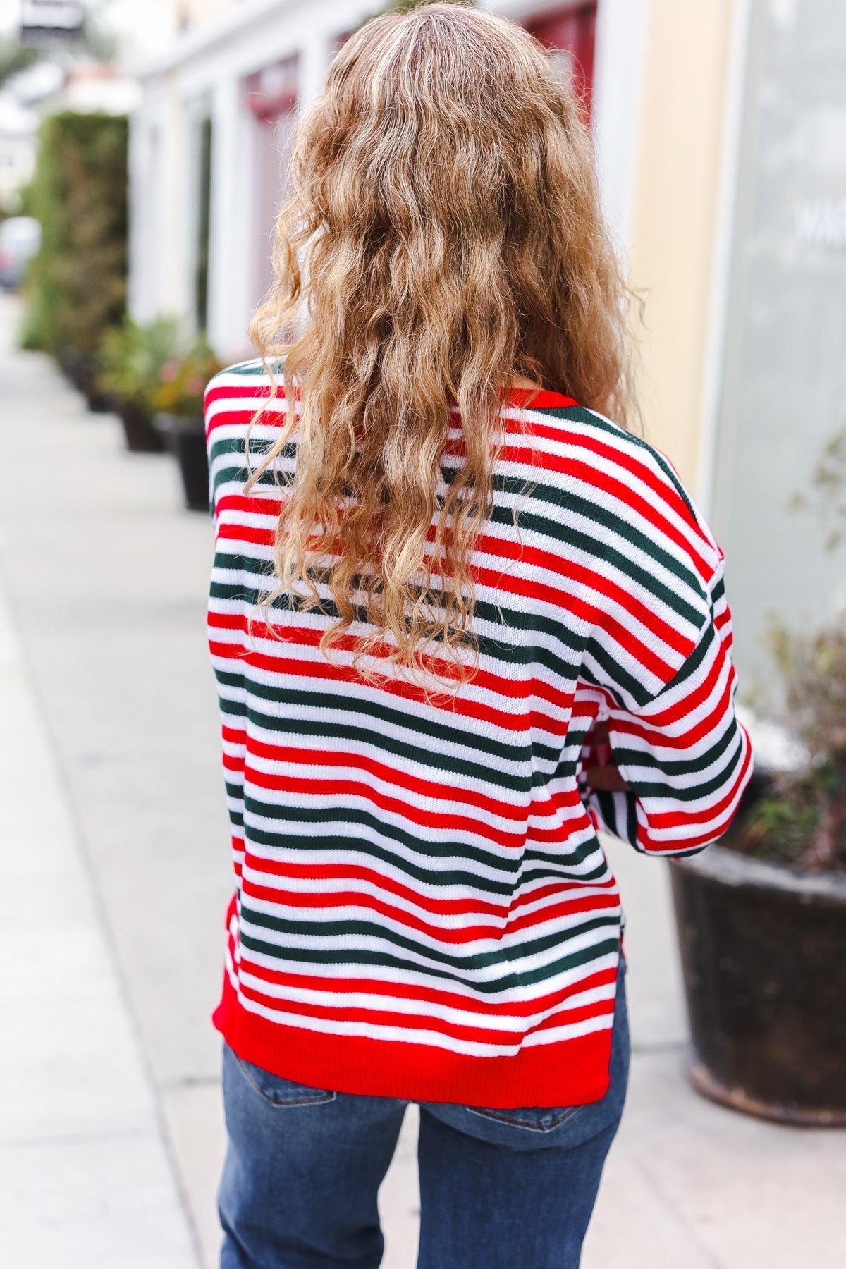 Inés | Christmas red and green striped oversized knit sweater
