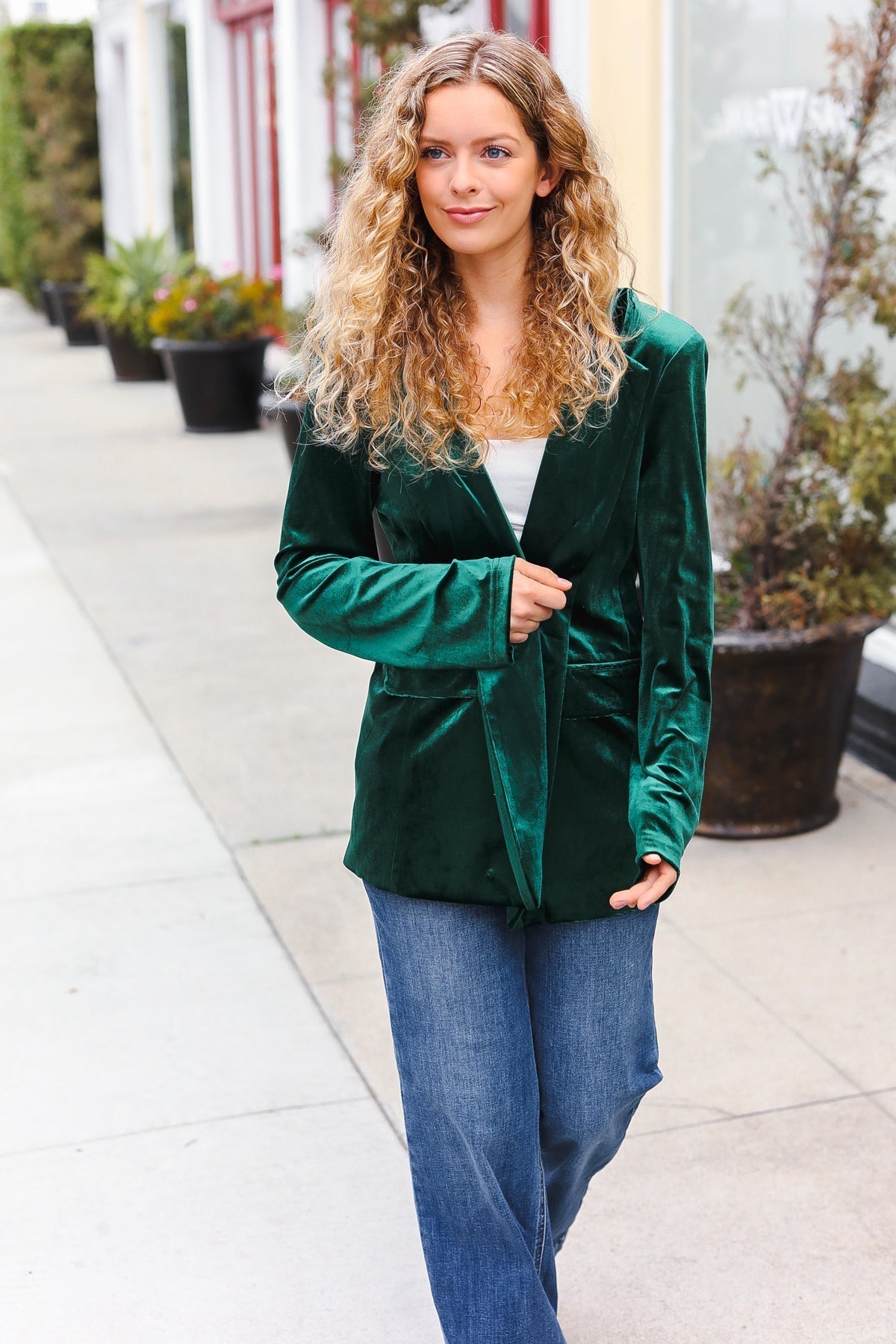 Patricia | Hunter Green velvet lapel blazer