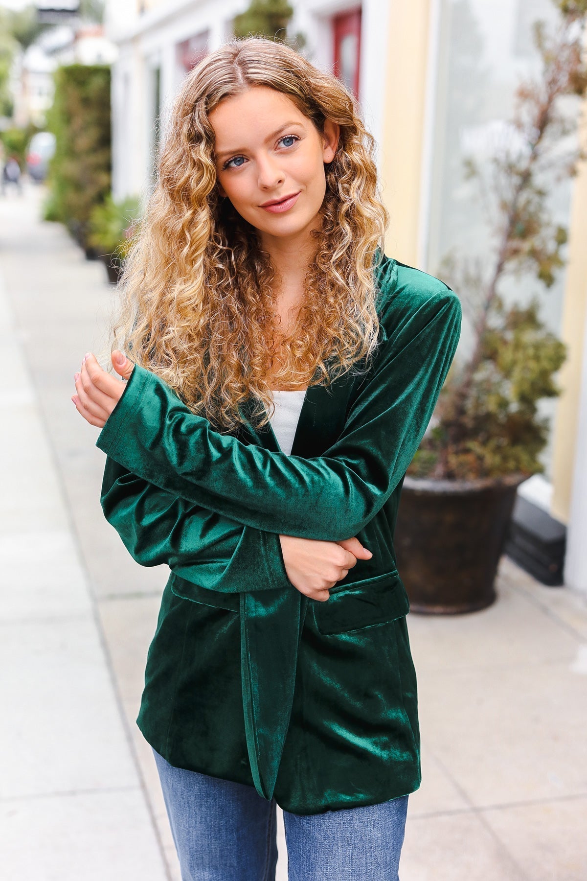 Patricia | Hunter Green velvet lapel blazer