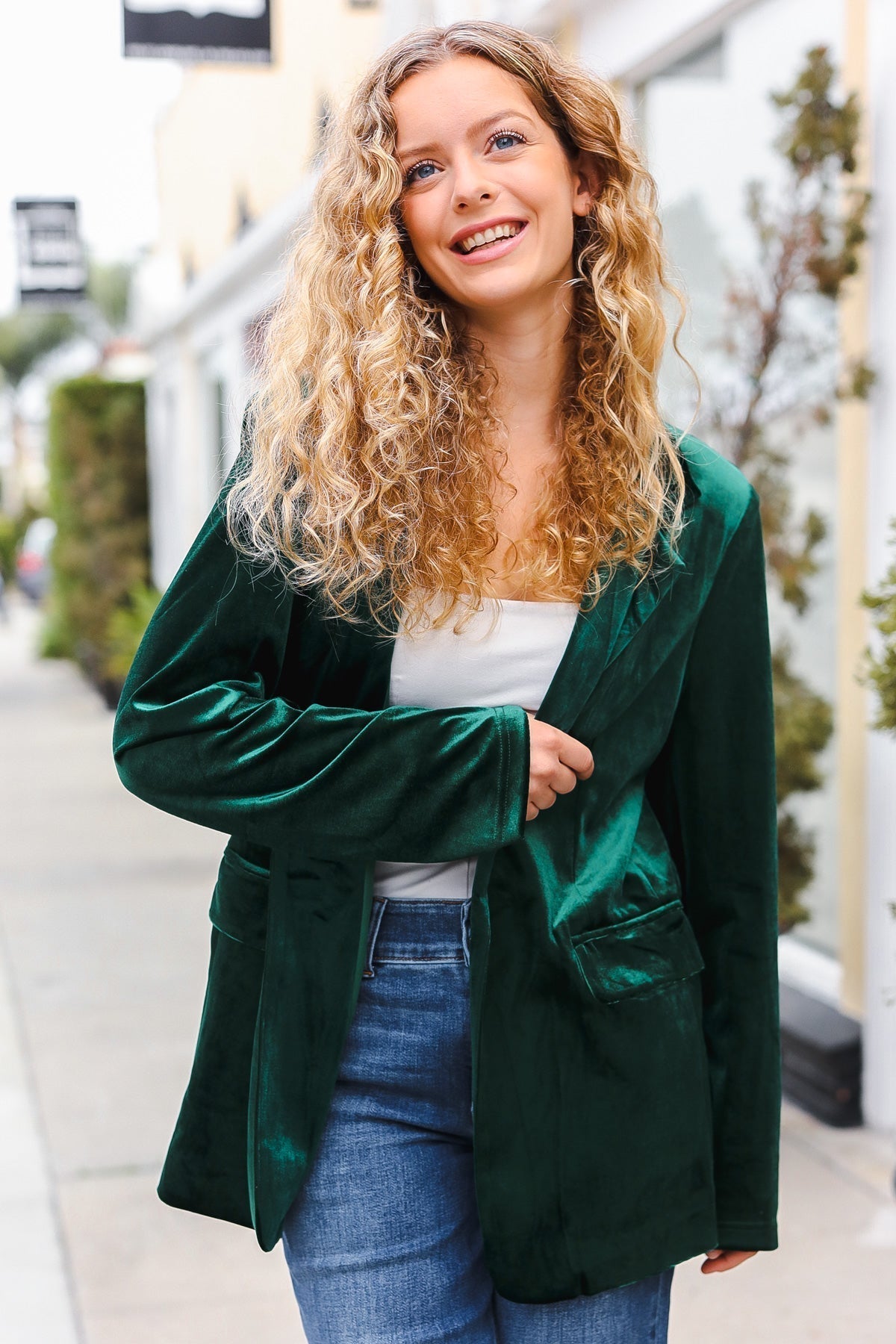 Patricia | Hunter Green velvet lapel blazer