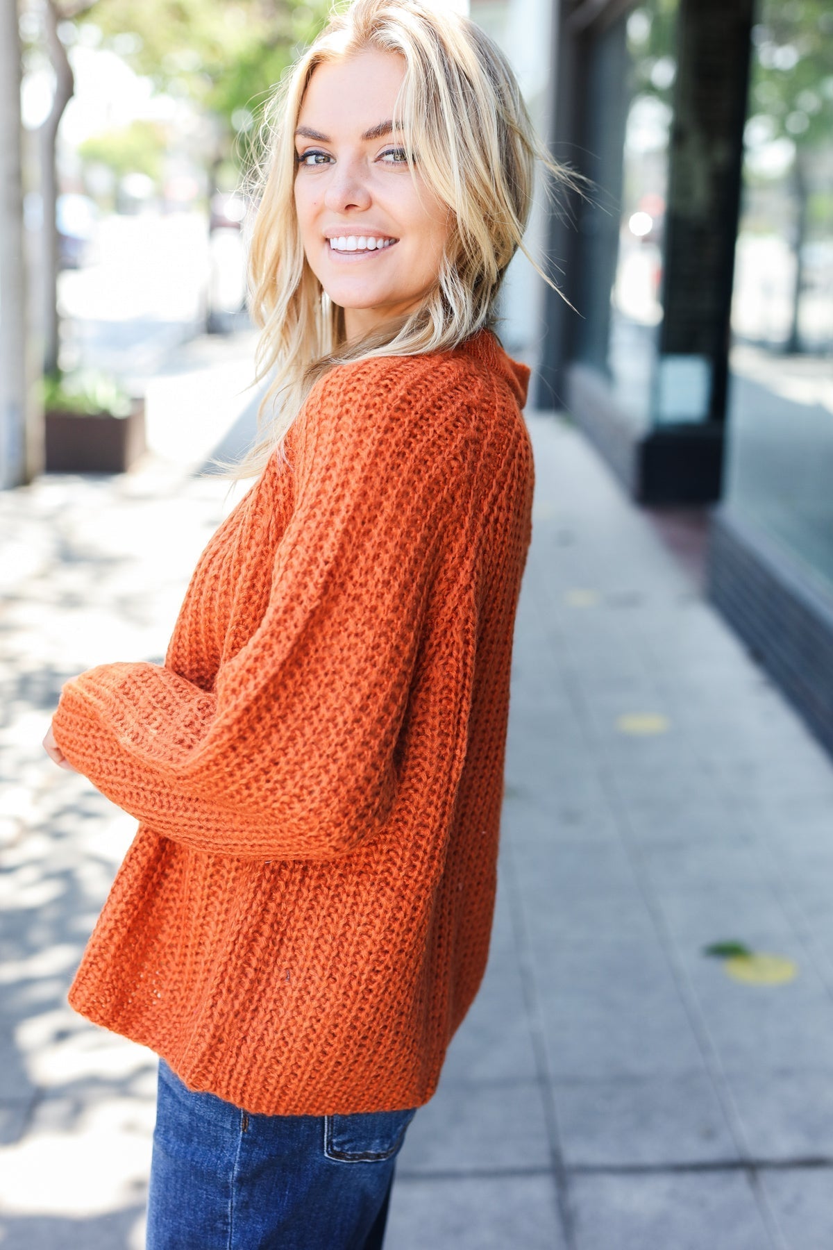 Hannah | Casual Days Rust Loose Knit Henley Button Jumper