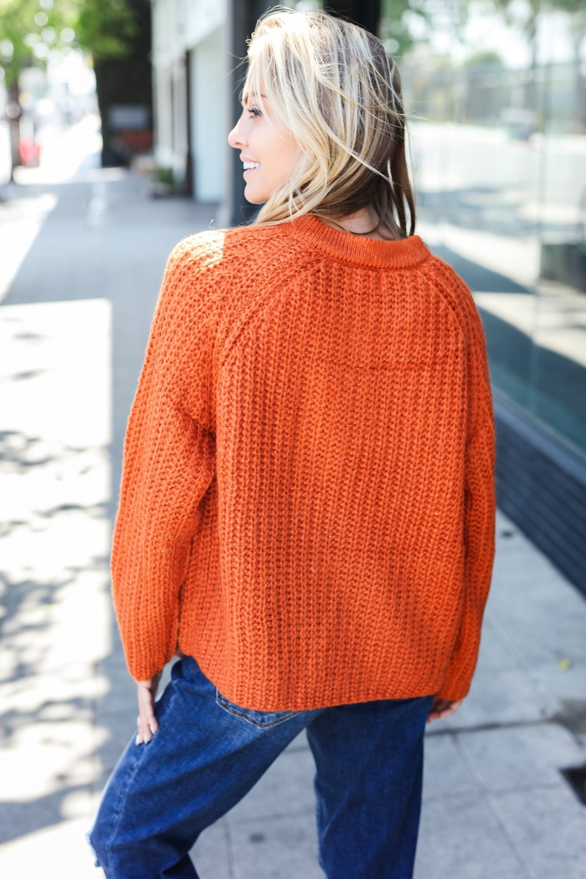 Hannah | Casual Days Rust Loose Knit Henley Button Jumper