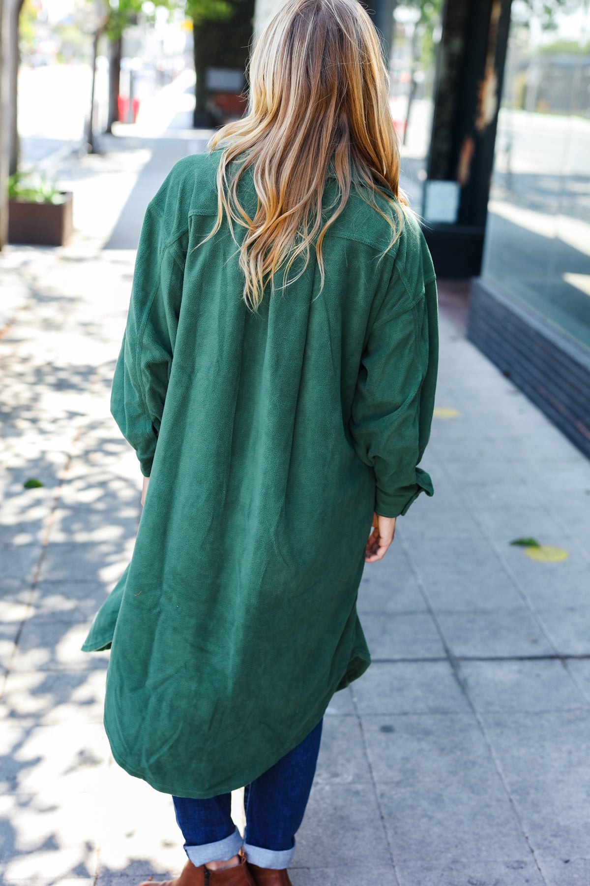 Gertrud | Turn Heads Forest Green Fleece Button Down Duster Jacket