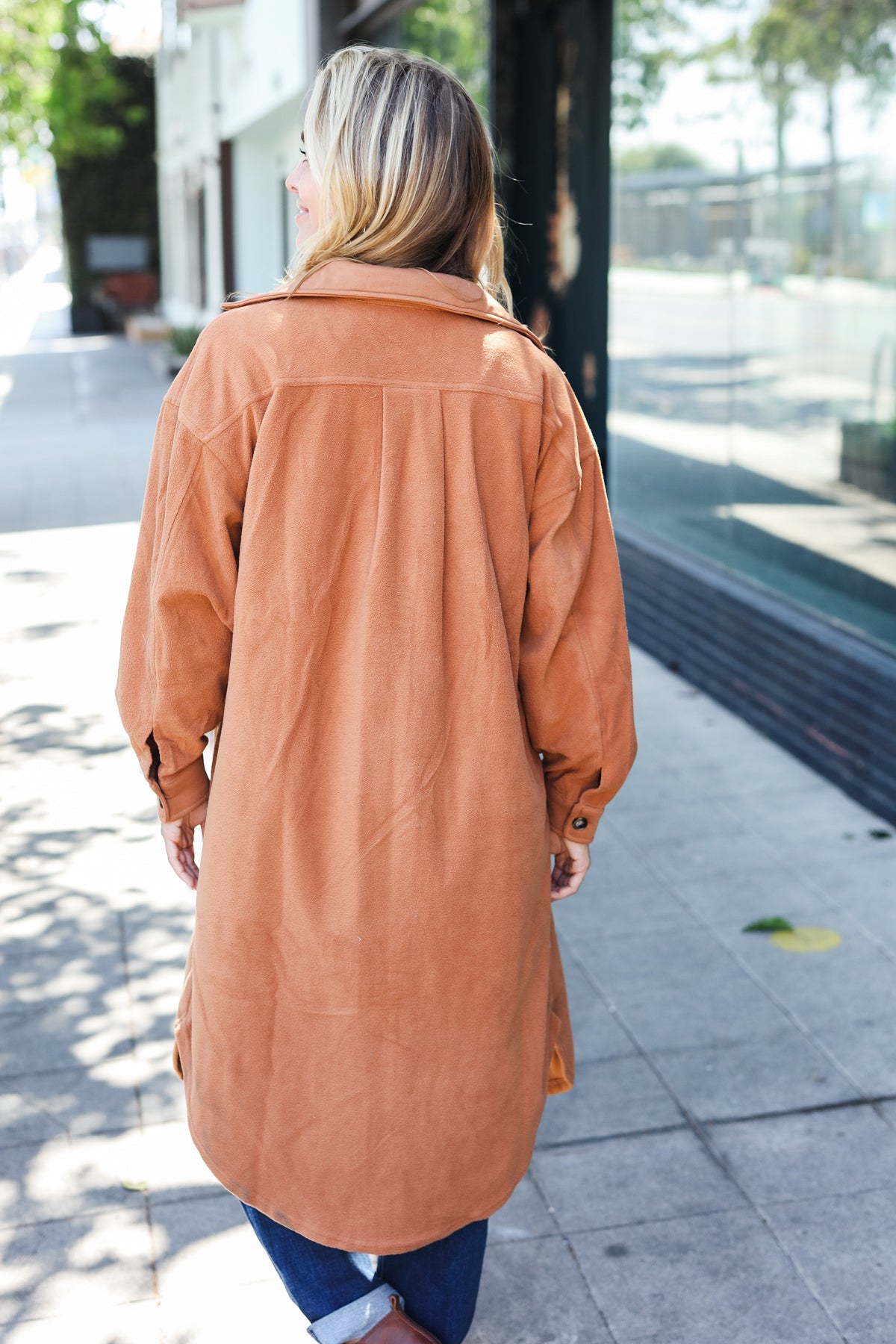 Doris | Turn Heads Camel Fleece Button Down Duster Jacket