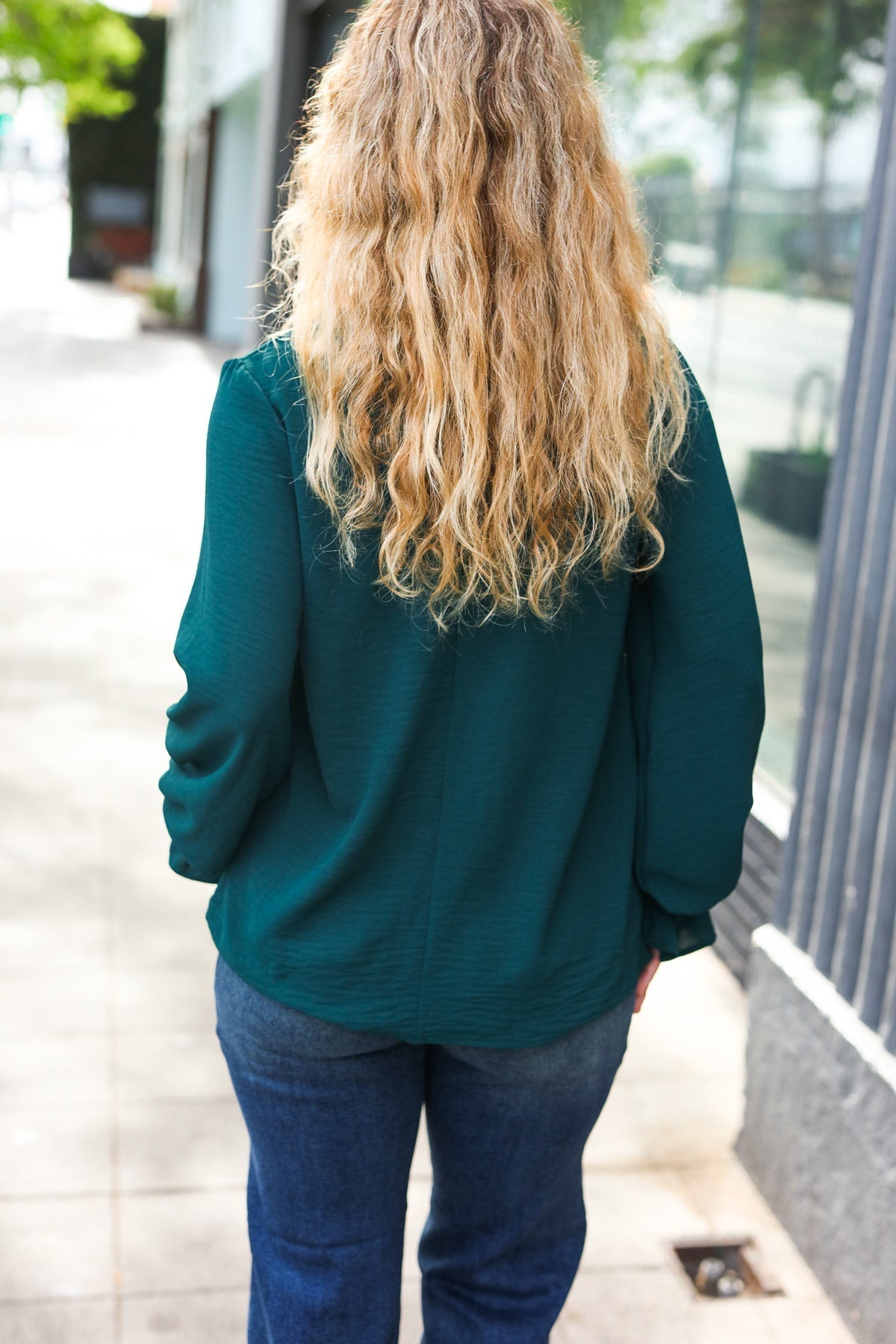 Nadine | Hello beautiful hunter green smocked woven top with bubble sleeves