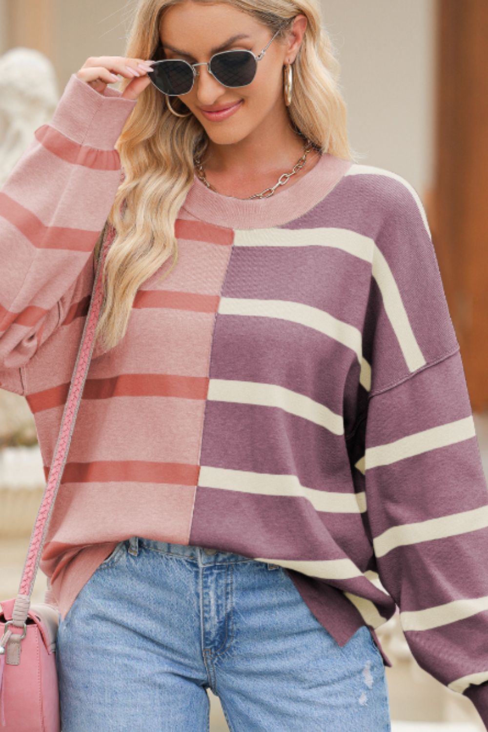 Xiomara | Contrast striped long sleeve sweatshirt