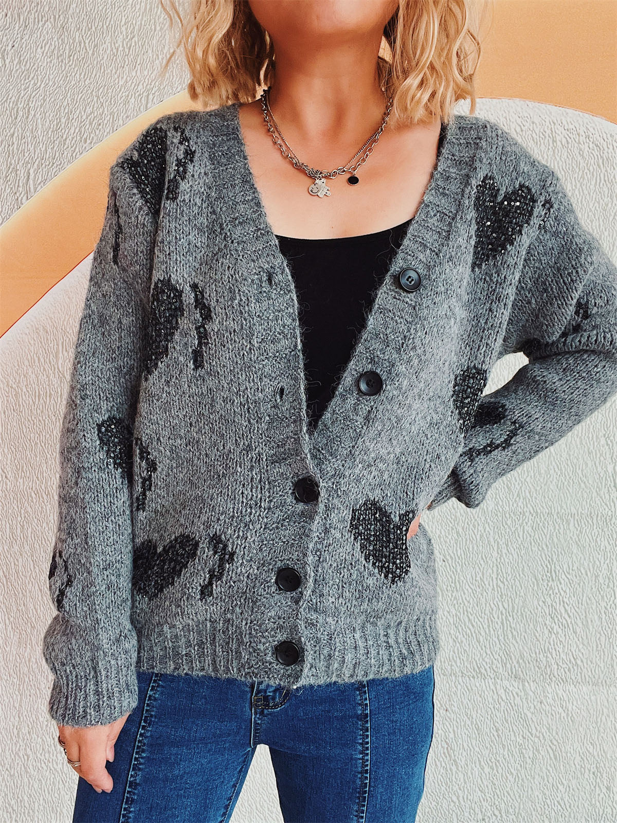 Marlies | Long-sleeved cardigan with heart buttons