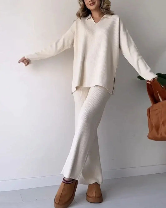 Aranza | Elegant two-piece knitted set for women with a V-neck