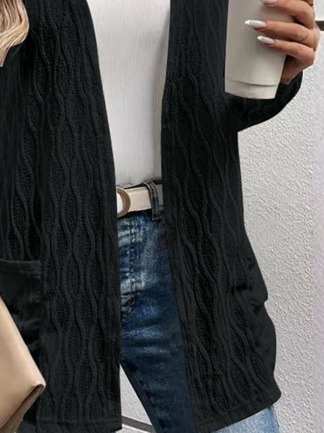 Petra | Structured, long sleeve cardigan with an open front and pockets