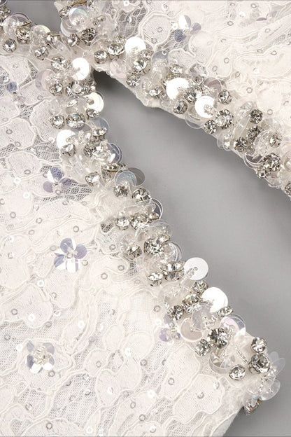 Lace Beaded Sequin Slim Cape Reception Dress