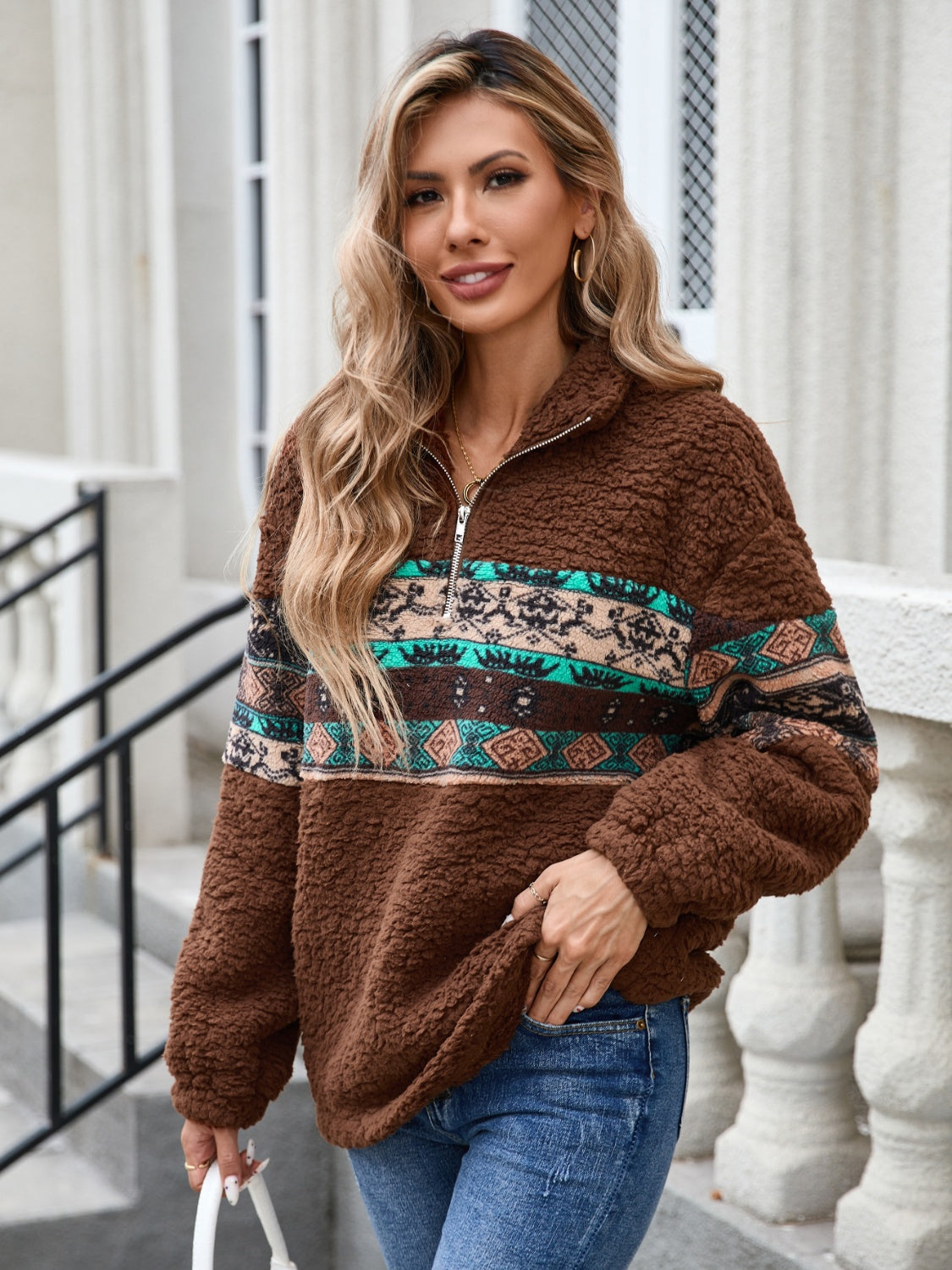Judith | Long sleeve fuzzy half zip top