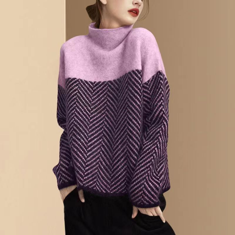 Tamara | Two-tone cotton turtleneck sweater