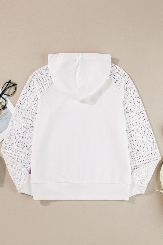 Viola | Women's hoodie with lace patchwork sleeves and drawstring