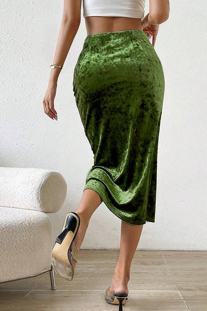Velvet High Slit Bodycon Skirt