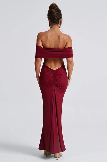 Solid Off Shoulder Ruched Formal Dress