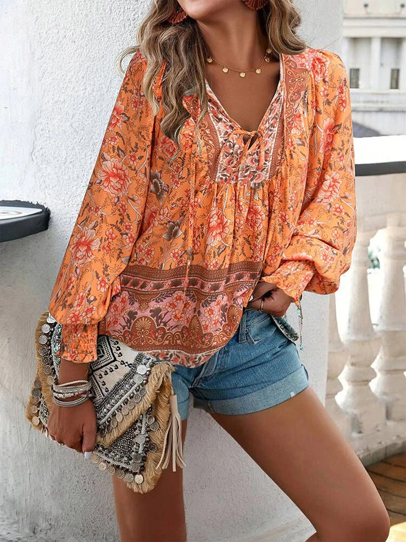 Skylar® | Cozy Loose Long Sleeve Floral Blouse