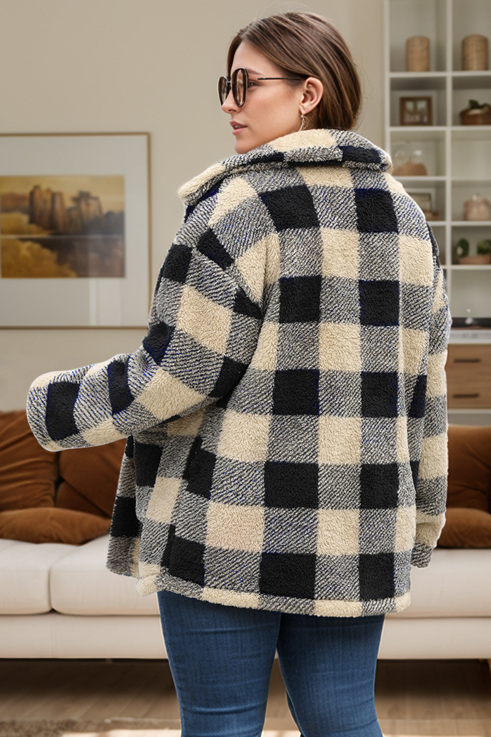 Karol | Oversized long sleeve plaid button down coat