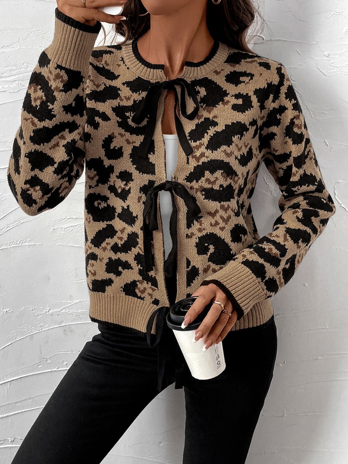 Rocio | Perfee tied leopard long sleeve cardigan