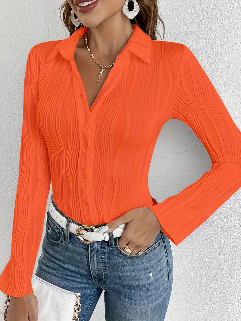 Ortensia® | Elegant Long-Sleeved Ribbed Blouse