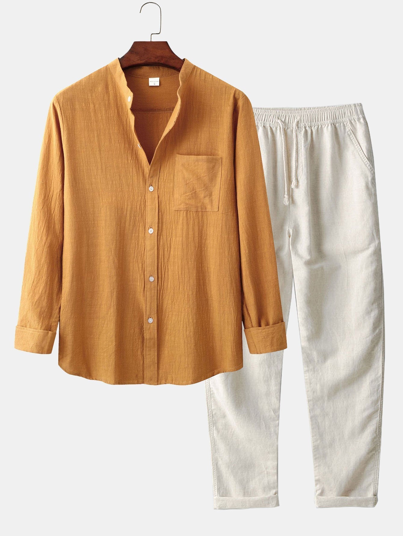 Katrina® | Shirt With Vertical Collar In Linen Look And Linen Trousers With Straight Legs.