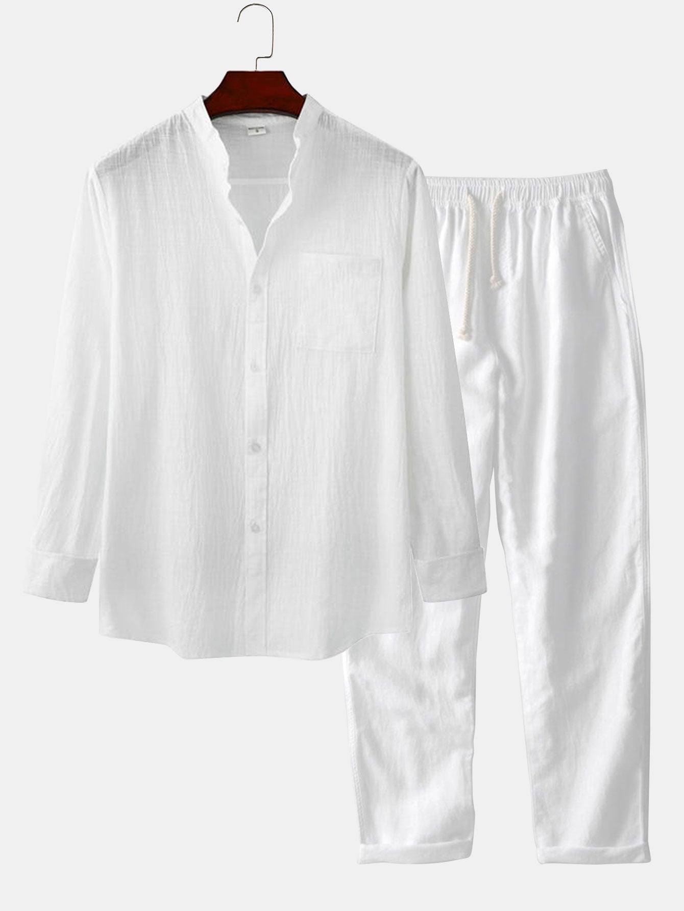 Katrina® | Shirt With Vertical Collar In Linen Look And Linen Trousers With Straight Legs.