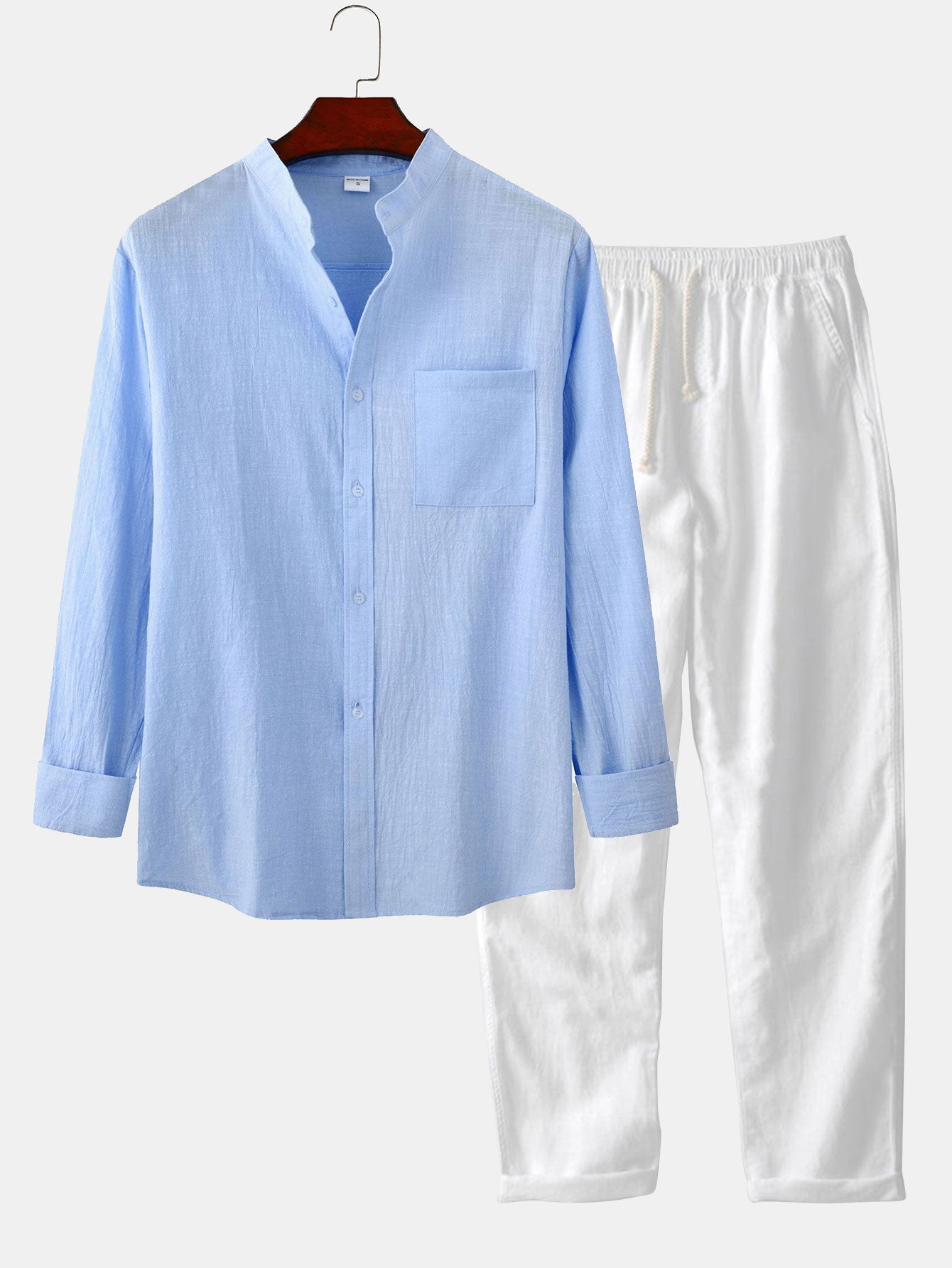 Katrina® | Shirt With Vertical Collar In Linen Look And Linen Trousers With Straight Legs.