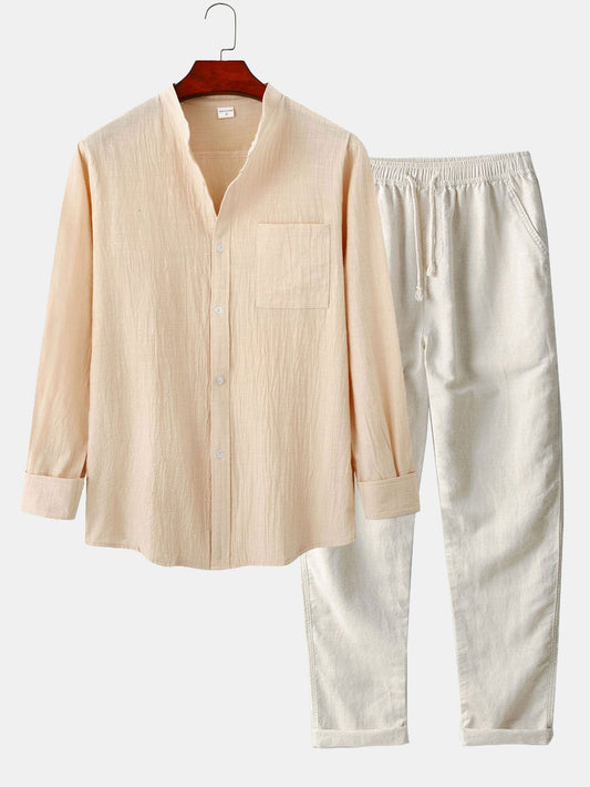 Katrina® | Shirt With Vertical Collar In Linen Look And Linen Trousers With Straight Legs.