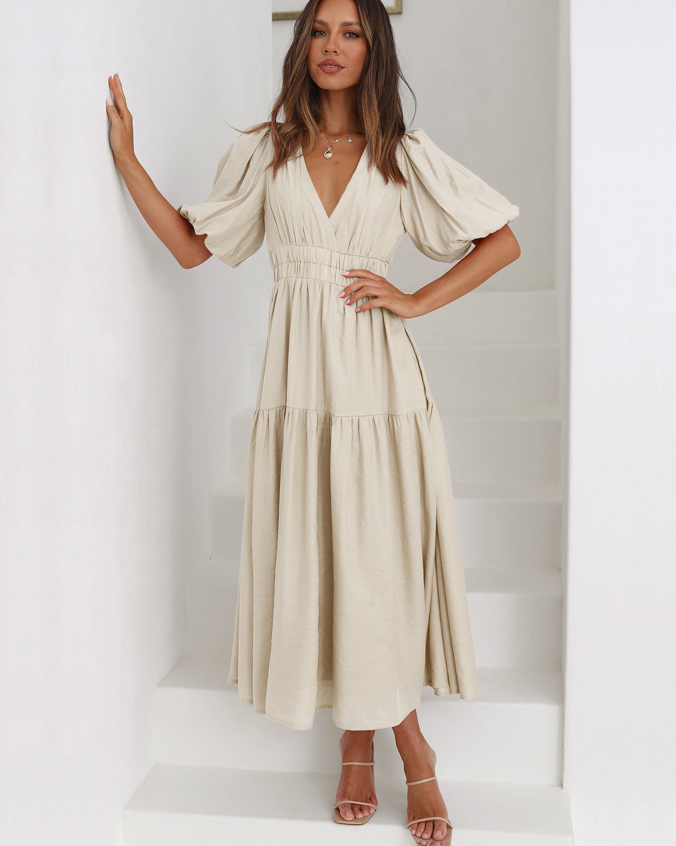 Nancy® | V-Neck Dress With Puff Sleeves