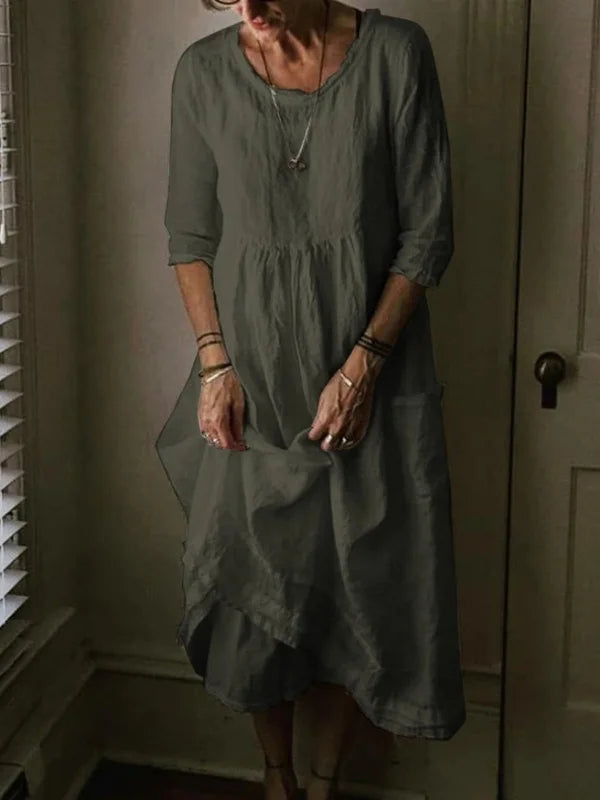 Gertrudis® | Round Neck, 3/4 Sleeves, Linen Blend