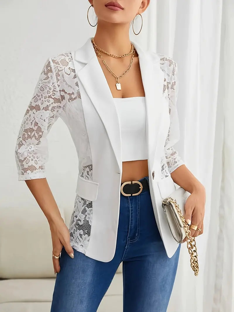 Leyla® | Blouse With Lace And Contrasting Open Front