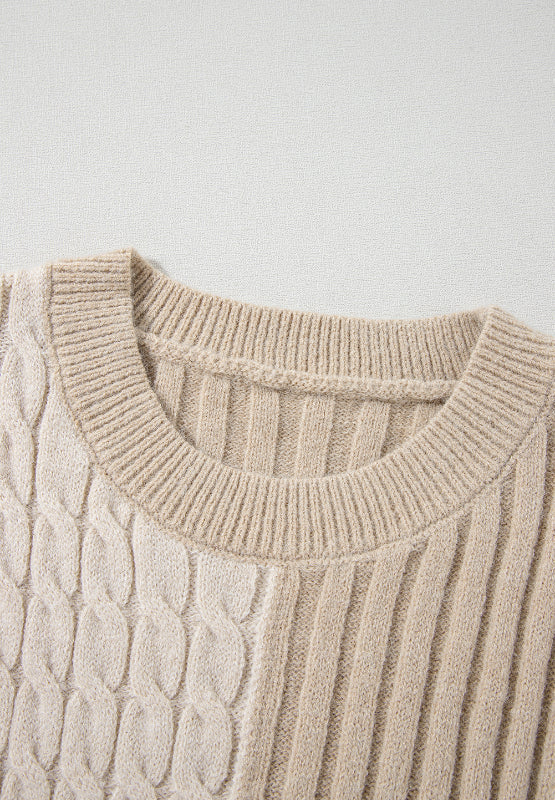 Liliana | Color block crew neck cable knit sweater