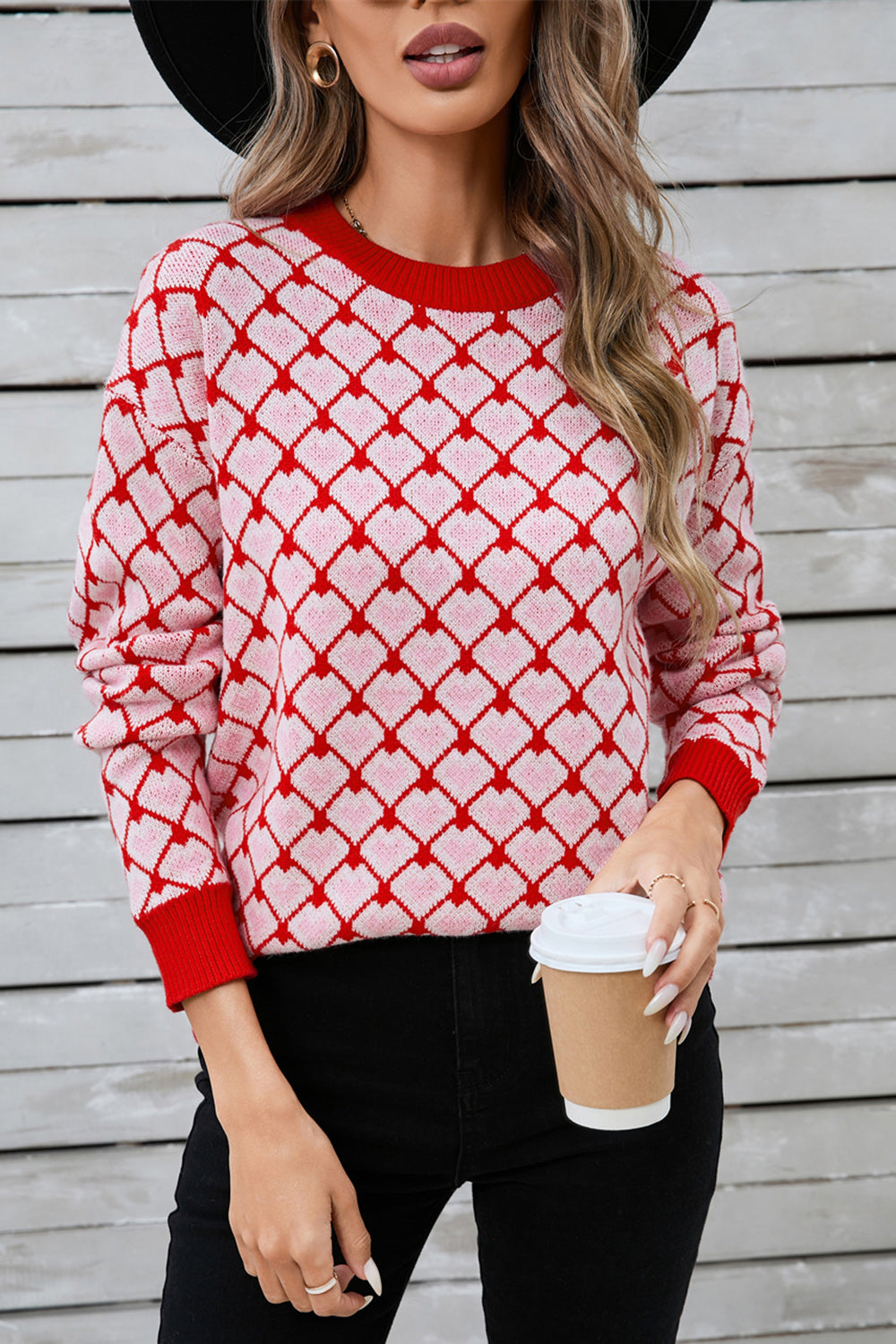 Hannah | Contrasting crew neck sweater with dropped shoulders