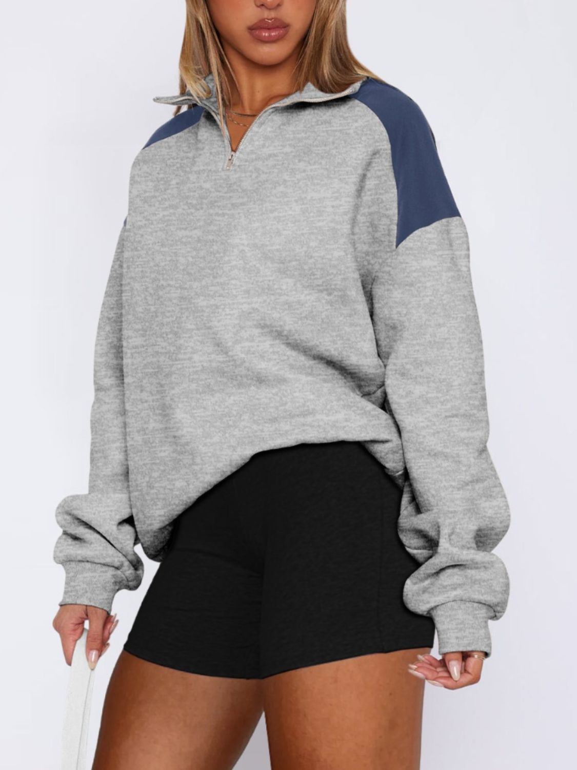 Regine | Long sleeve sweatshirt with contrast quarter zip