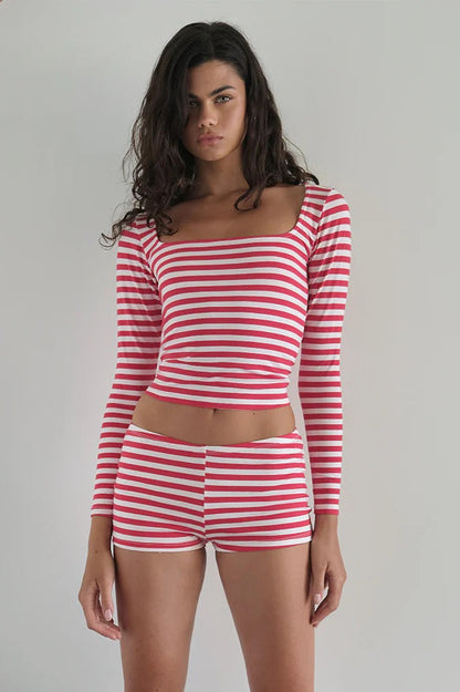 Casual Chic Stripe Skinny Low Waist Shorts
