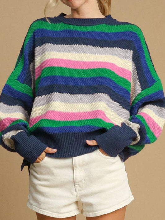 Georgina | Contrasting striped long-sleeved sweater with a crew neck