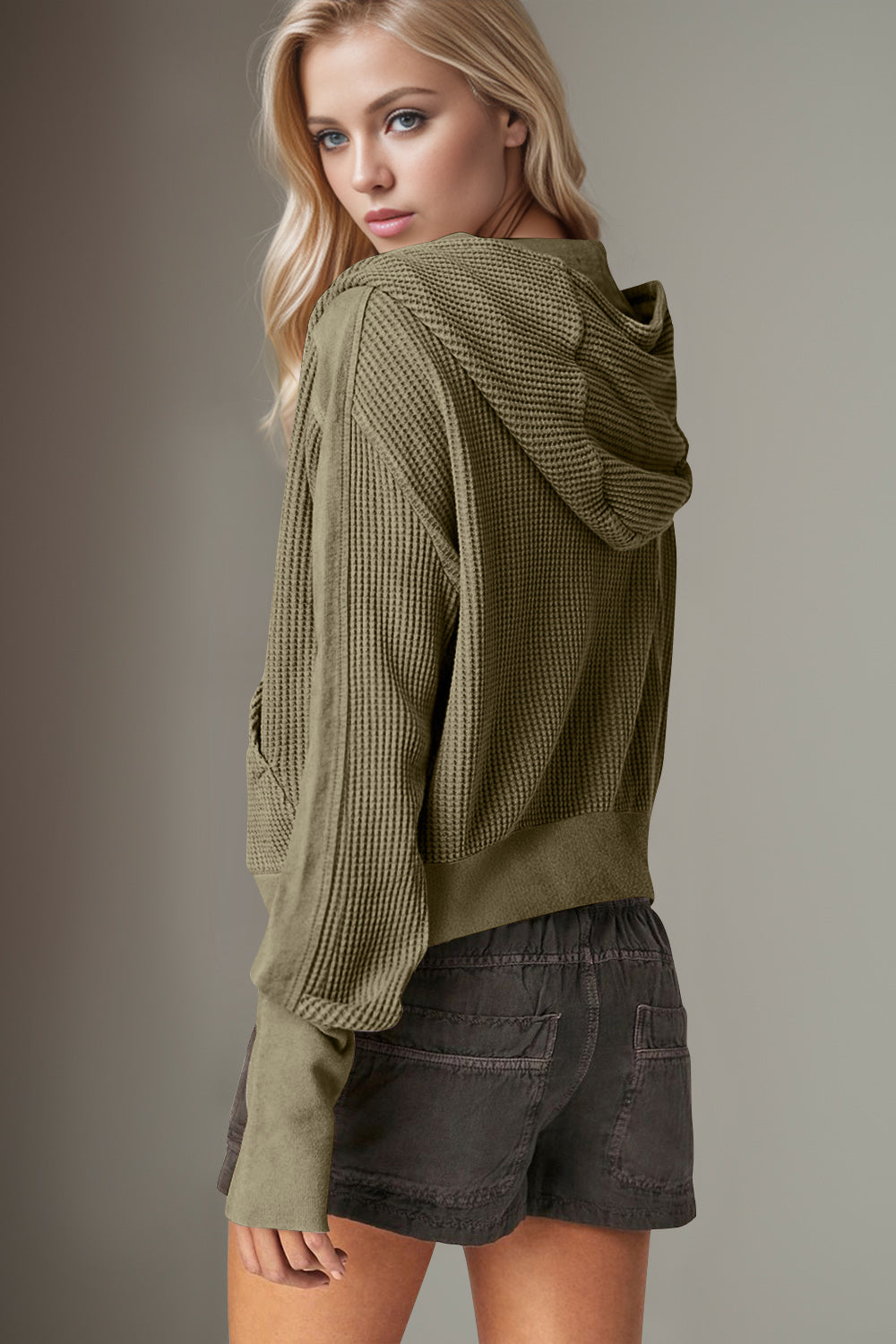 Elsa | Double Take waffle knit long sleeve zip hoodie