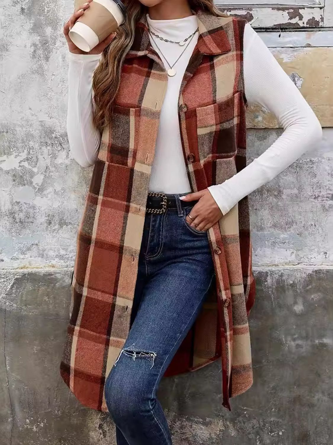 Sandra | Checked vest coat with buttons