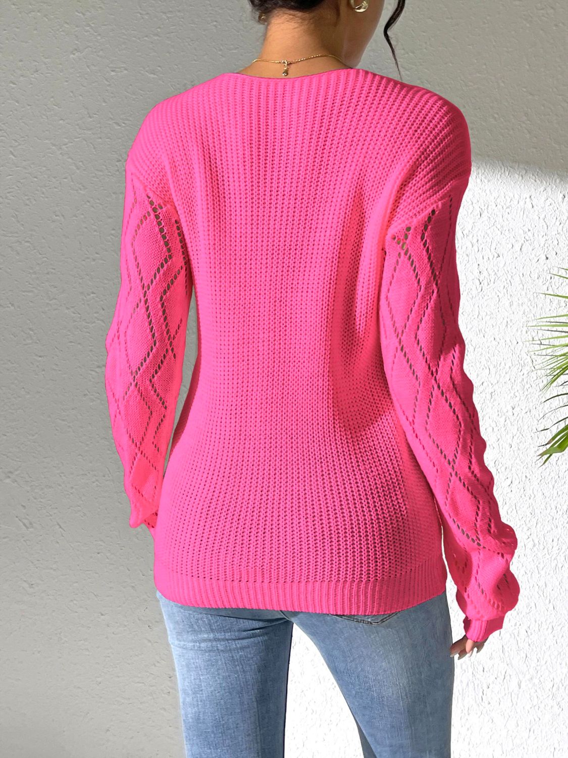 Lucrezia | Openwork sweater with a V-neck and long sleeves
