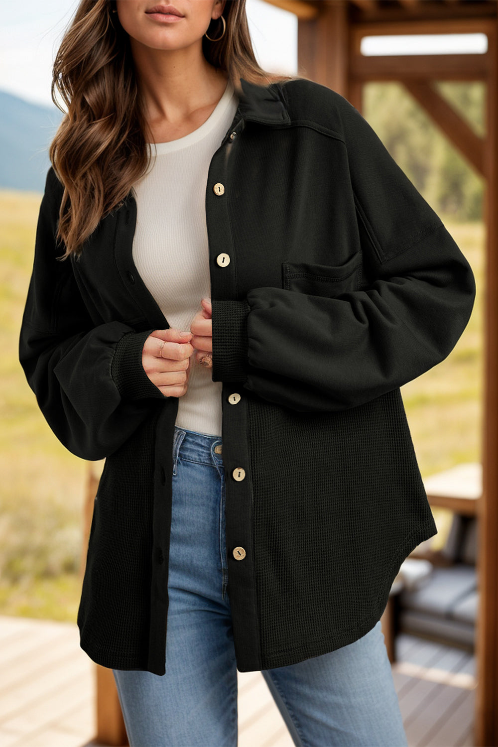 Renee | Waffle knit long sleeve jacket with collar