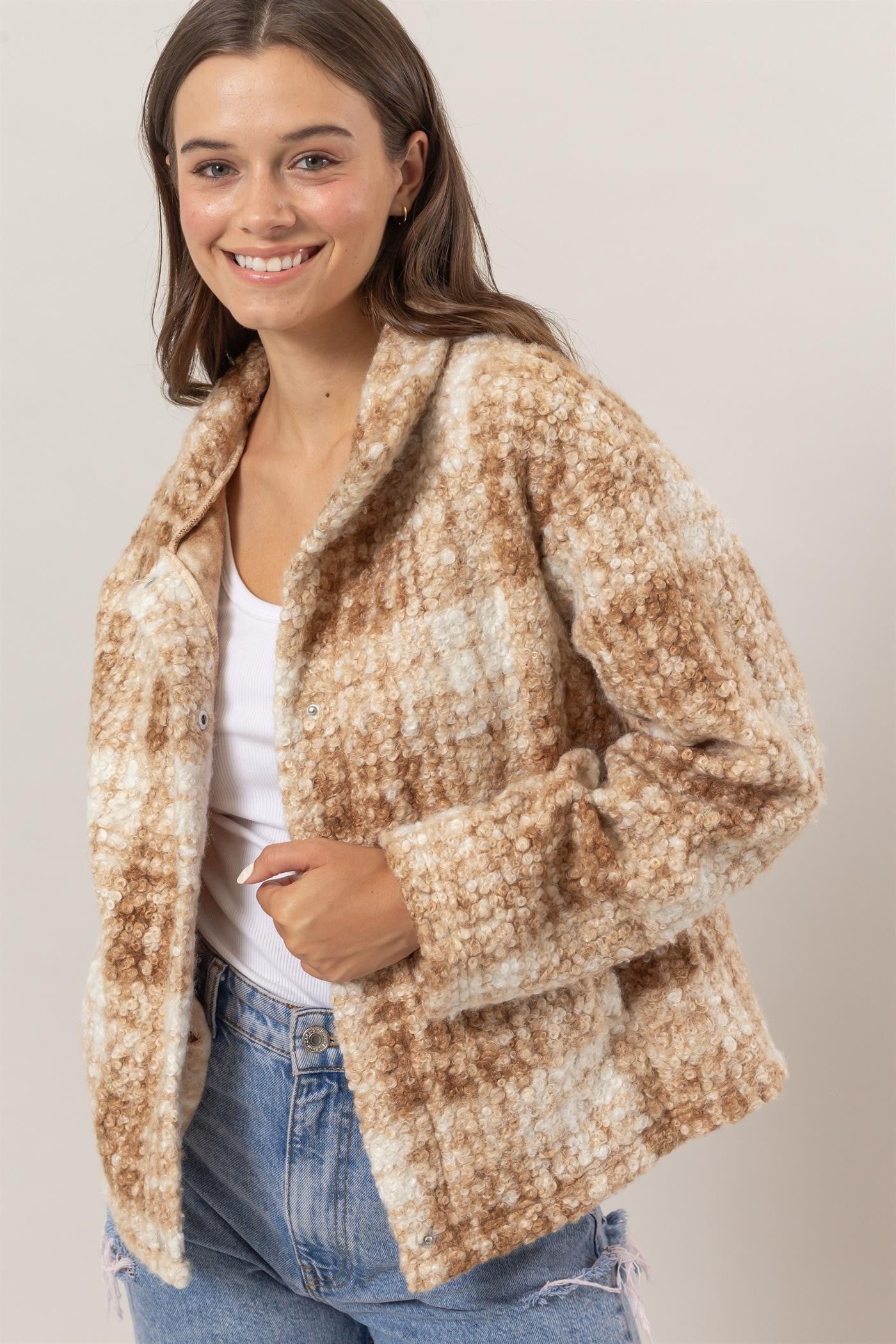 Nancy | Checked bouclé jacket with collar and pockets