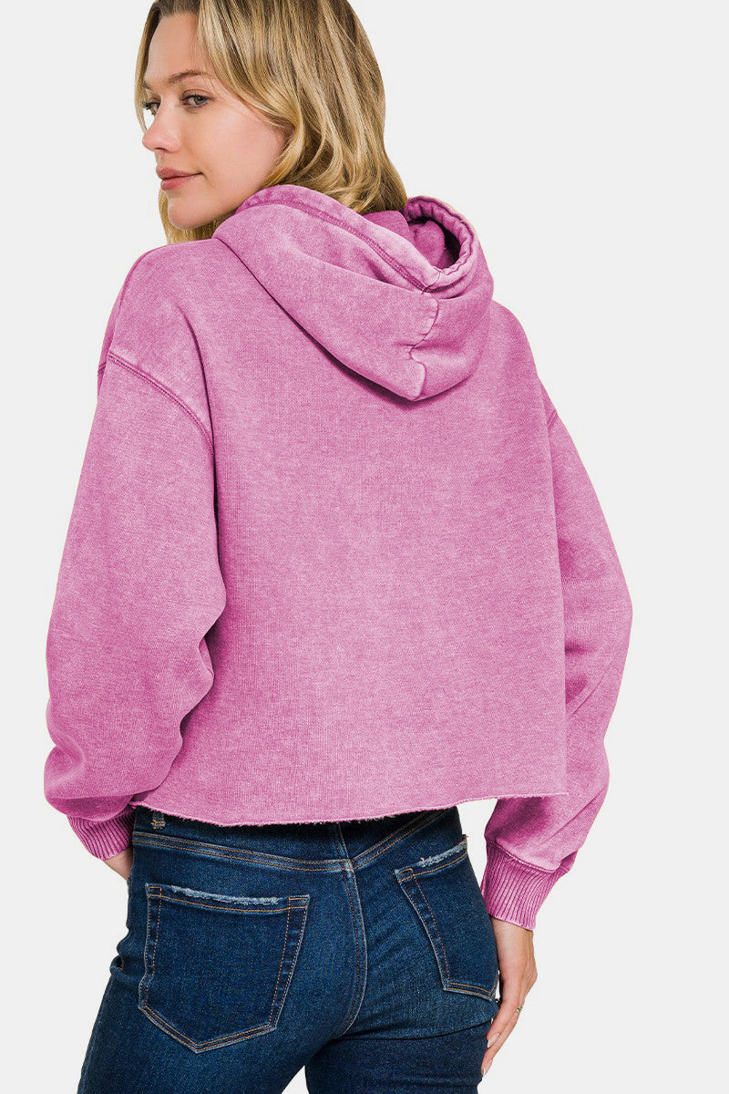 Elisa | Zenana Acid Wash Fleece Cropped Hoodie